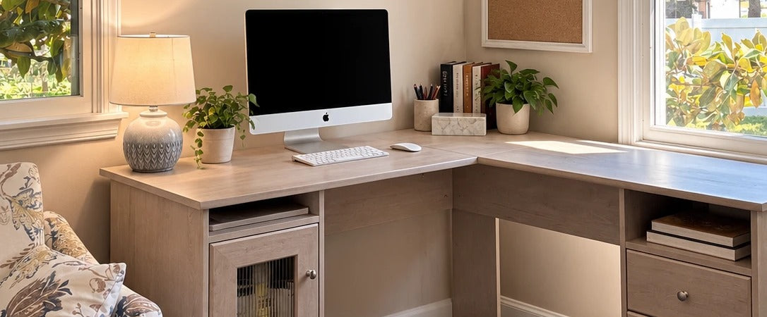 Dr. Serravalle's desk in her Townsend office, with letters from the practice scattered across it and the magnolia outside both windows