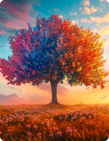 The Center for Balanced Living tree, formed from many colored leaves
